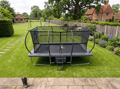 Big Foot 10x17ft Rectangular Trampoline with Safety Enclosure Grey - Free Ladder Shoe Tidy Anchor Kit Basketball