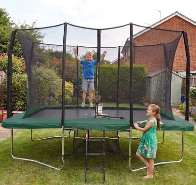 Air King Pro 9x14ft Rectangular Trampoline with Safety Enclosure Green – Free Ladder & Shoe Tidy