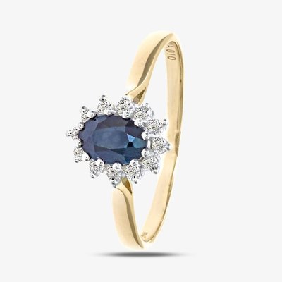 9ct Yellow Gold Sapphire & 0.10ct Diamond Halo Ring PR05244Y SA L