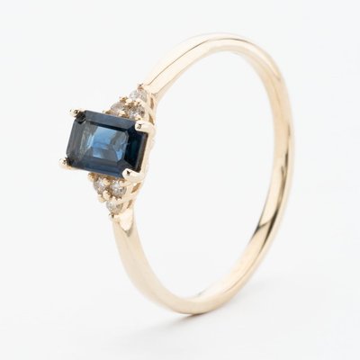 9ct Yellow Gold Baguette Cut Sapphire Diamond Solitaire Ring 4429WG-10 L