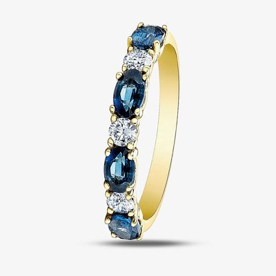 9ct Yellow Gold Sapphire & 0.2ct Diamond Half Eternity Ring 50L77 SAPH O