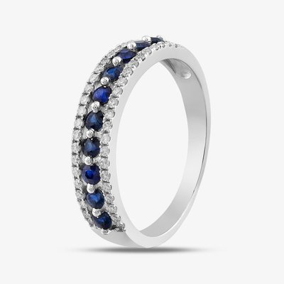 9ct White Gold Sapphire & Diamond Three Row Half Eternity Ring PR10669 SA N