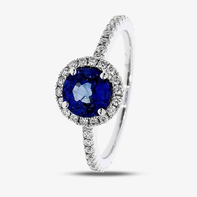 18ct White Gold Sapphire & Diamond Round Cluster Ring 26810B1 M