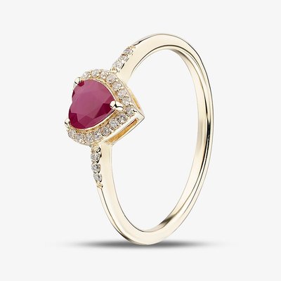 9ct Yellow Gold Ruby & Diamond Heart Cluster Ring RJR04754-R N