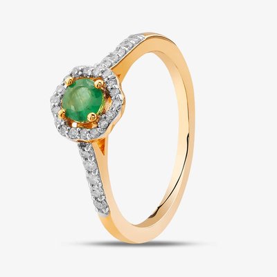 9ct Yellow Gold Emerald & Diamond Halo Ring OJR1701-E L