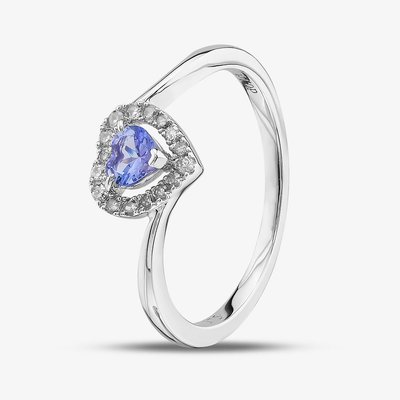 9ct White Gold Tanzanite & Diamond Heart Twist Ring RJR4005 L