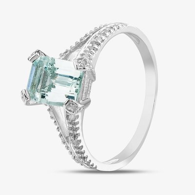 9Ct White Gold Emerald Aqua Cut Diamond Ring PR07262W AQ N