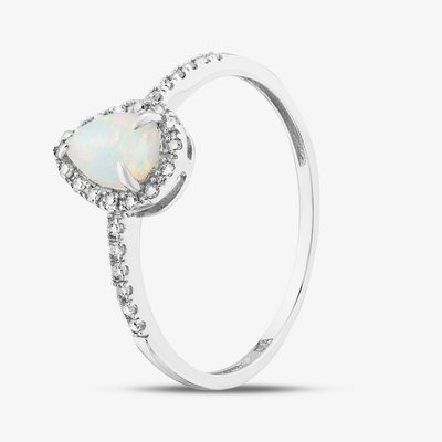 9Ct White Gold Opal Diamond Pear Cluster Ring DR1606WOP M