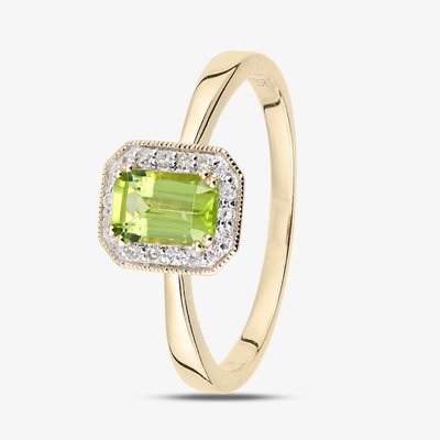 9ct Yellow Gold Peridot 0.08Ct Diamond Cluster Ring DR1619YPD L