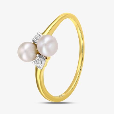 9Ct Yellow Gold Two Pearl Cross Over Ring PR12591YPRL K