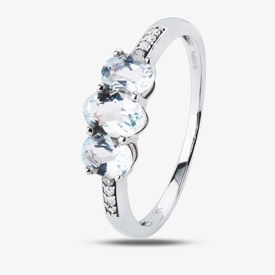 9ct White Gold Aquamarine Diamond-Shouldered Trilogy Ring BSR10633-AQ N