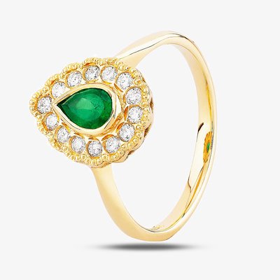 18ct Yellow Gold 0.36ct Pearshaped Emerald and 0.22ct Diamond Ring MC993 M