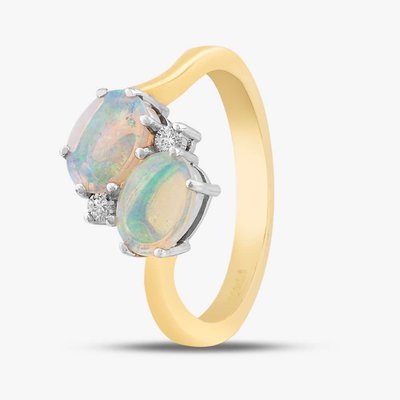 18ct Yellow Gold Oval Opal & Brilliant Cut Diamond Twist Ring 59210OPG6 M