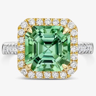 Tivon 18ct Gold Cushion-Cut Green Tourmaline & Diamond Cluster Ring RTT-1957-GT N