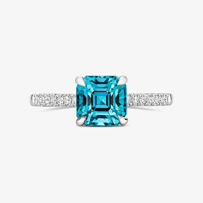 Tivon 18ct White Gold 3.97ct Square Cut Blue Zircon & Diamond Ring RW-1948-ZIR