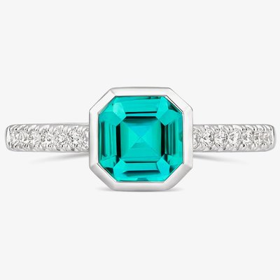 Tivon 18ct White Gold Lagoon Blue Tourmaline and Diamond Shoulders Ring RW-1798-FT N