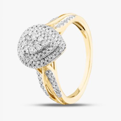9ct Yellow Gold 0.50ct Brilliant Cut Diamond Shoulder Set Cluster Ring THR38311-50NJ(YG)