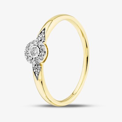 9ct Yellow Gold 0.08ct Brilliant Cut Diamond Cluster Shoulder Set Ring THR44876-08 (YG) P
