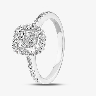 9ct White Gold 0.49ct Round Cut Diamond Halo Cluster Ring TH0112433 M