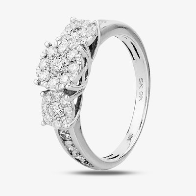 9ct White Gold 1.00ct Diamond Cluster Trilogy Ring TH0112979 T