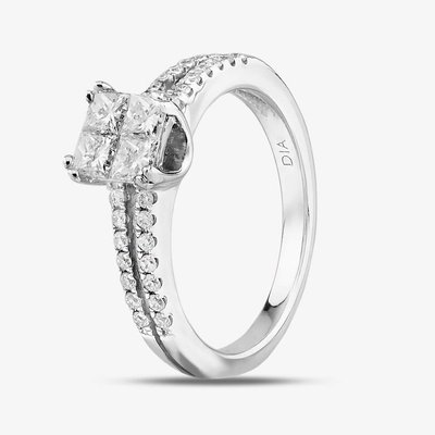 18ct White Gold Shoulder Set Princess Cut Diamond Cluster Ring PR9126 G1/2