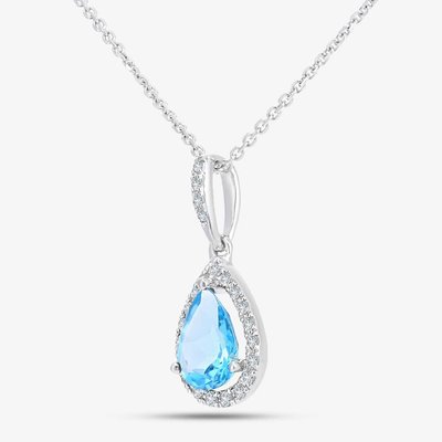 9ct White Gold Pear Shaped Blue Topaz & Diamond Pendant Necklace DP1618WBT
