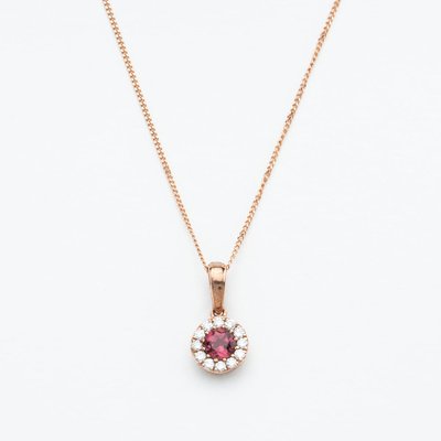 9ct Rose Gold 0.39ct Tourmaline & 0.14ct Diamond Halo Pendant Necklace NTP409PTMD-9RG