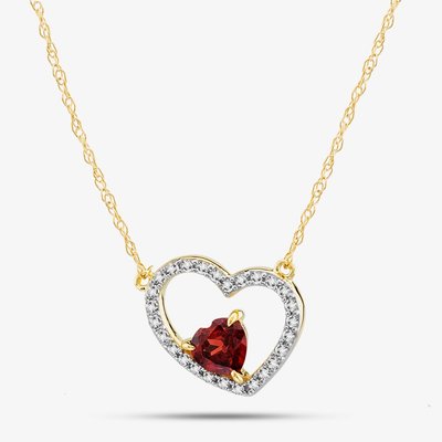 9ct Yellow Gold Double Open Heart Garnet & Diamond Pendant Necklace RJP4000