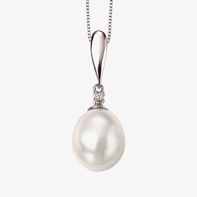 9ct White Gold Diamond Freshwater Pearl Drop Loose Pendant GP2018W