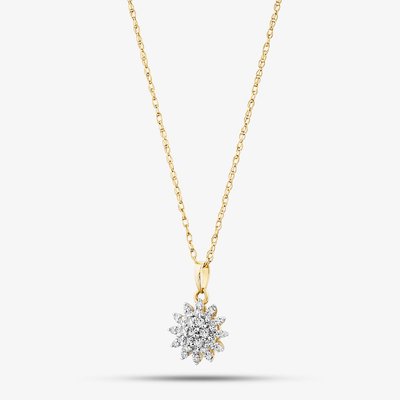 9ct Yellow Gold 0.15ct Diamond Cluster Flower Pendant THP48443-15 (YG)