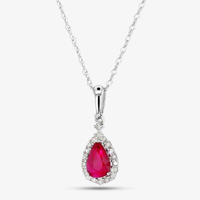 9ct White Gold Diamond Ruby Pear Shape Pendant VP0S604 9KW-RUBY