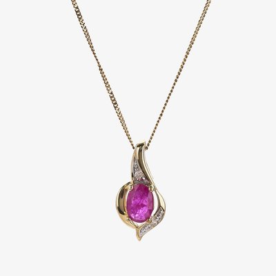 9ct Yellow Gold Ruby and Diamond Swirl Pendant P1860/7-10 RUBY