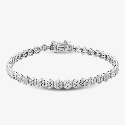 9ct White Gold 3.00ct Diamond Flower Cluster Tennis Bracelet TH0122523
