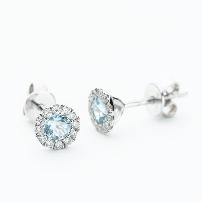 9ct White Gold Aquamarine & Diamond Cluster Stud Earrings NTE409AQD-9WG
