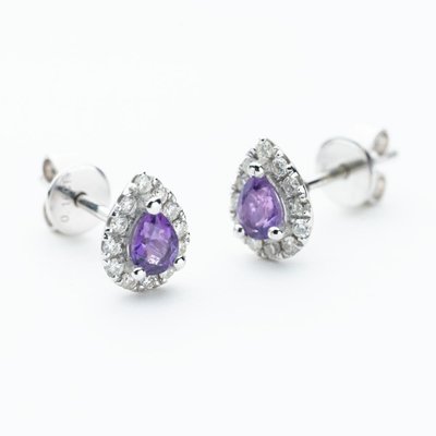 9ct White Gold Pear Cut Amethyst & 0.27ct Diamond Cluster Stud Earrings NTE409PEAR-AMD-9WG