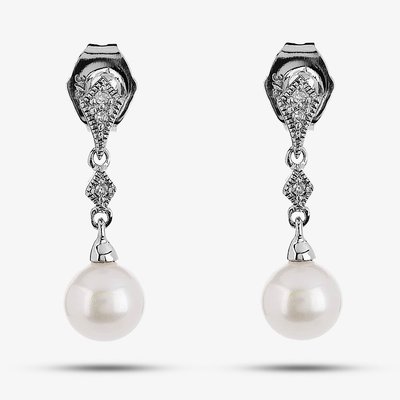 9ct White Gold Diamond Freshwater Droppers GE807W