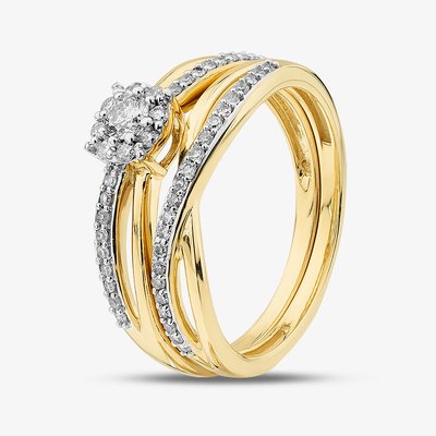 9ct Yellow Gold 0.33ct Brilliant Cut Diamond Cluster Bridal Set Ring THR43256-33NJ Q