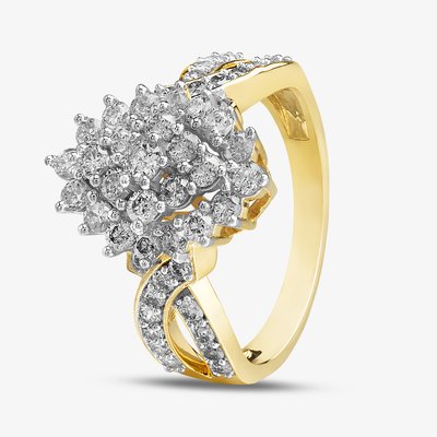 9ct Yellow Gold 1.00ct Diamond Cluster Shoulder Set Ring TH0125693 M