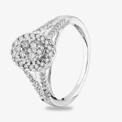 9ct White Gold 0.50ct Diamond Oval Cluster Split Shoulder Ring TH0125737 Q