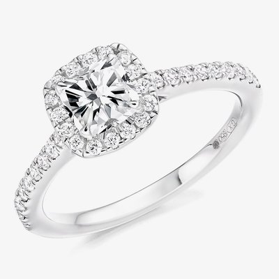 Platinum 0.87ct Certificated Cushion Cut Diamond Halo Ring ENG4051SMTPT
