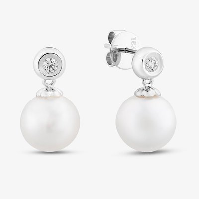 18ct White Gold Freshwater Pearl & Diamond Dropper Earrings EOX70018DD