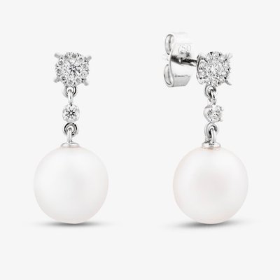 18ct White Gold Freshwater Pearl & Diamond Dropper Earrings EOX70115DD/WG