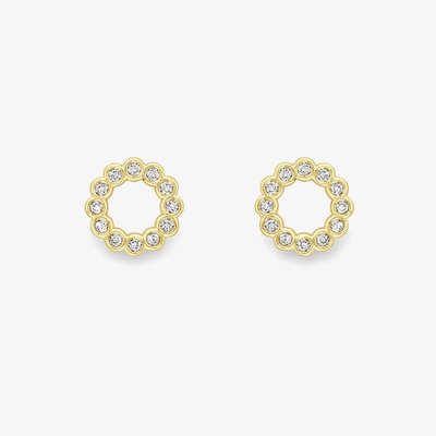 18ct Yellow Gold Diamond Circle Stud Earrings 13225147258