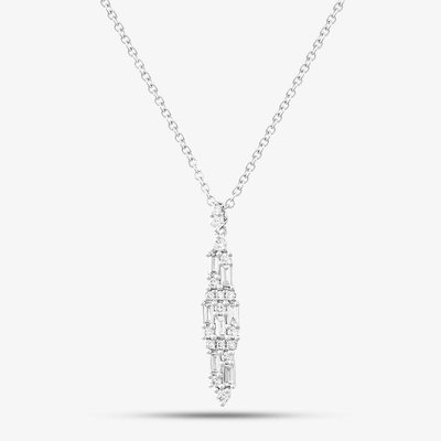 18ct White Gold 0.60ct Baguette & Brilliant Cut Diamond Dropper Necklace LG260/NA