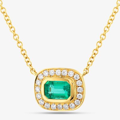 18ct Yellow Gold Emerald Cut Emerald & Brilliant Cut Diamond Necklace LG327/NA(EM)
