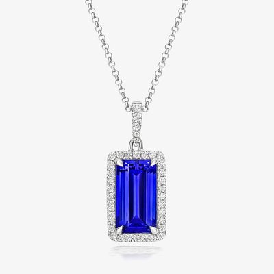 Tivon 18ct White Gold 4.06ct Emerald Cut Tanzanite & Diamond Royale Pendant PW-0994-TZ