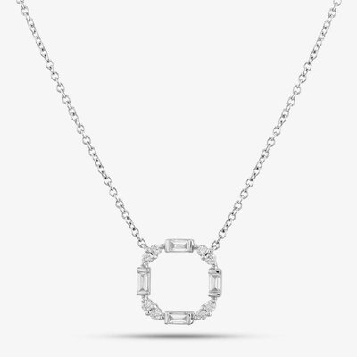 18ct White Gold 0.36ct Baguette & Brilliant Cut Diamond Open Circle Necklace LG253/NA
