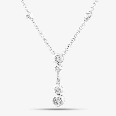 18ct White Gold 0.56ct Brilliant Cut Diamond Dropper Bar Necklace LG250/NA