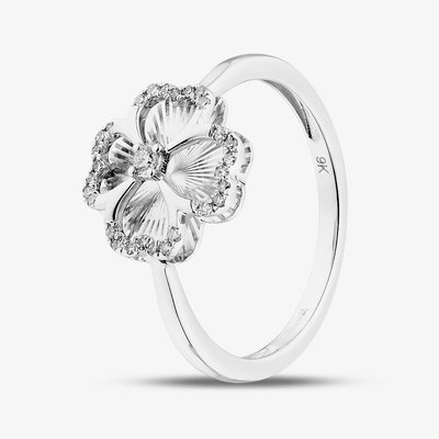9ct White Gold 0.08ct Diamond Clover Ring THR48854-08SF P (WG)