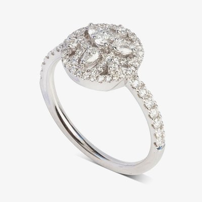 18ct White Gold Mandala Diamond Shouldered Cluster Ring LG199/RA N